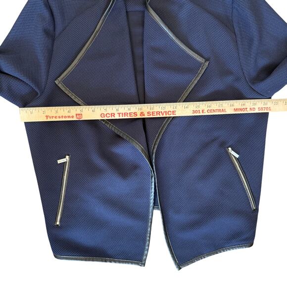 Calvin Klein Sweater Moto Jacket Size XL Blue Knit Black Trim Textured Pockets - Picture 6 of 9